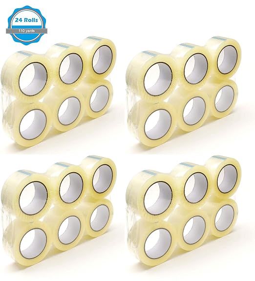 24 Rolls Clear Carton Shipping Box Sealing Packing Tape, 2" x 110 Yards 330' Ft, Heavy Duty Transparent Tape, Designed for Office, Home or Commercial Use (24 Rolls / 2" Wide (Clear))