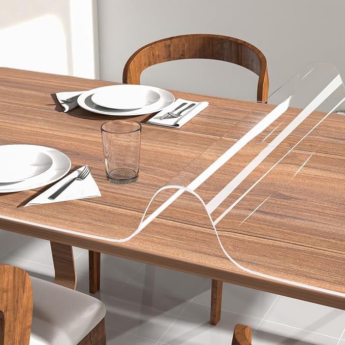 NATRKE Clear Table Protector 47.2"x23.6" Inch, 1.5mm Thick, Waterproof PVC Clear Table Cover Protector, Clear Plastic Tablecloth Protector, Dining Table Protectors Pads, Coffee Table