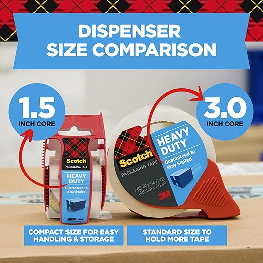 Scotch Heavy Duty Packaging Tape, 1.88" x 54.6 yd, Designed for Packing, Shipping and Mailing, Strong Seal on All Box Types, 3" Core, Clear, 6 Rolls (3850-6)
