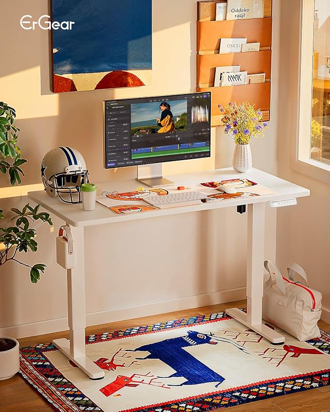 ErGear Height Adjustable Electric Standing Desk, 32 x 19 Inches Sit Stand up Desk with Memory Presets, Computer Home Office Desk, White