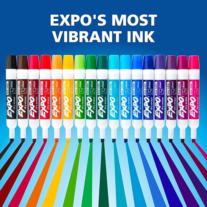 EXPO Dry Erase Markers, Low Odor Ink, Assorted Colors, Chisel Tip, 8 Count - Whiteboard, Calendar, Organization, Essential Supplies for Office, School, Classroom, Teachers