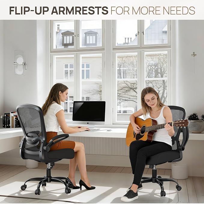 Ergonomic Office Chair w/Adjustable Lumbar, Flip Armrest, 135° Recline | Supports 300 lbs · Seat 19.48"–23.4" · Breathable mesh · 20–30 min assembly · 5-year warranty