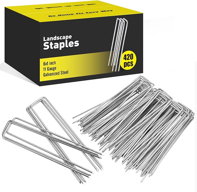HongWay 420 Pack Landscape Staples, 6 Inch Garden Stakes Galvanized Steel | 11 Gauge U-shaped Landscaping Pins Ground Staples for Weed Barrier Fabric, Yard, Tent, Lawn, Turf, Irrigation Tube