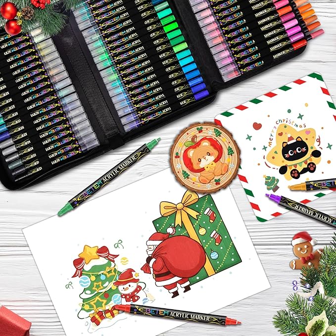 Betem Acrylic Paint Markers Pens, Dual Tip 72 Colors Fabric Decorating Kits Paint Pens Acrylic Markers for Wood, Fabric, Canvas, Stone, Rock Painting, Glass, Ceramic Surfaces, Art Supplies with Bag