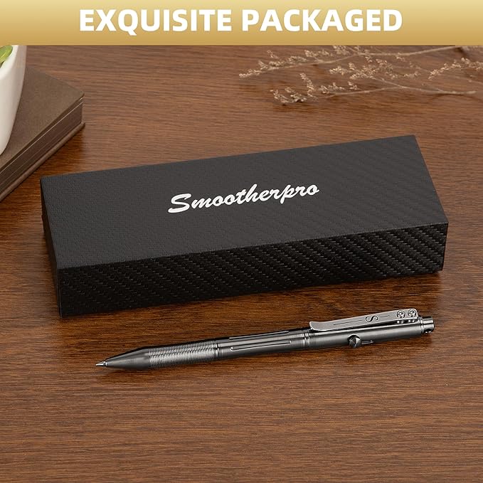 SMOOTHERPRO Stainless Steel Bolt Action Pen Compatible with Pilot G2 Refill Pocket Clip Heavy Weight for Tremor Parkinson Arthritic Hands Retro Black(RG338)