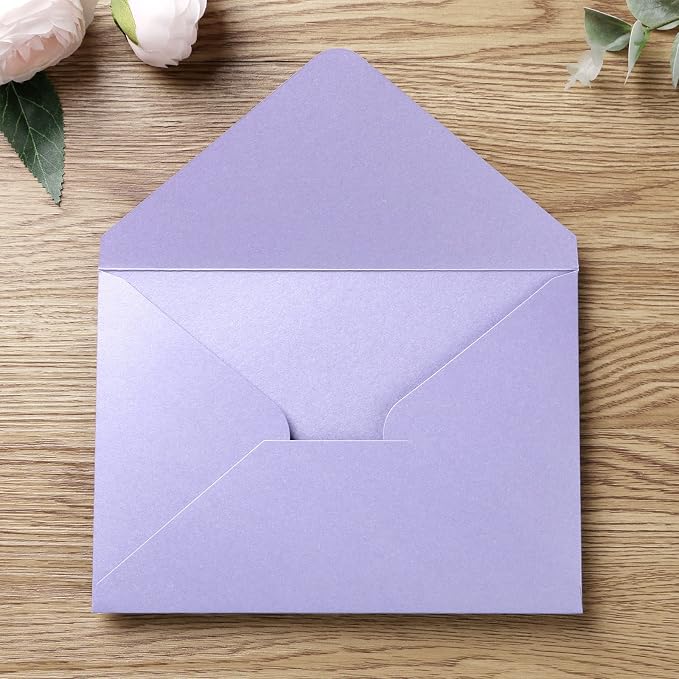 PONATIA A7 Envelopes, Sparkle Lilac 5 x 7 Envelopes | A7 Shimmer Envelopes Perfect For Wedding Invitations Cards, Christmas Gift Cards , Acrylic Invitations, Photos