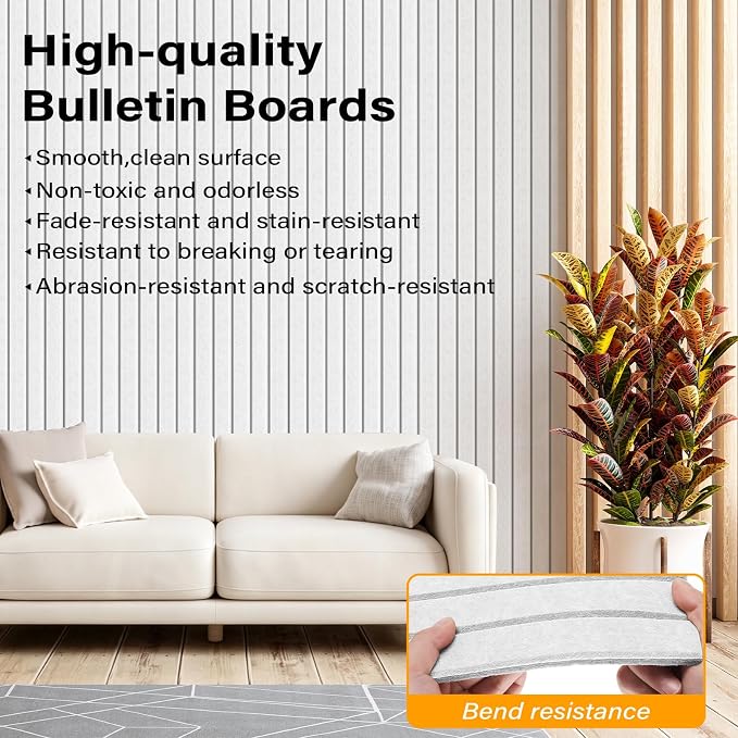 Large Felt Bulletin Board,36"x24" 6 Pack Cork Board Alternative-Milky White | Felt Wall Tiles for Office & Home Decor,Pin Board for Walls with 15 Pcs Pushpins and 40 Adhesive Tabs
