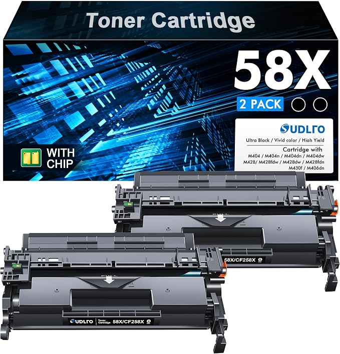58X CF258X Toner Cartridge Black Replacement for HP 58X CF258X 58A CF258A | 58X for HP LaserJet MFP M428fdw M428fdn M428dw M404 M428 Pro M404n M404dn M404dw Printer 2 Pack (with Chip)