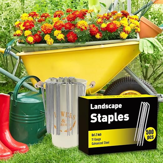 HongWay 500 Pack 6 Inch Landscape Staples, Garden Staples Pins Galvanized 11 Gauge Ground Stakes Yard Lawn Staples for Turf Landscaping Fabric Fence Tent Irrigation Tube Outdoor Decorations | Heavy Duty Garden Staples 11 Gauge Ground Stakes for Landsca...