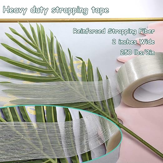 Valley'sYuMiao 3Pack, Mono Filament Strapping Tape, 2in×35yds, 105yds Total, Fiberglass Reinforced Packing, Heavy Duty Wearproof Tape, Extra Thickness 5.5 mils