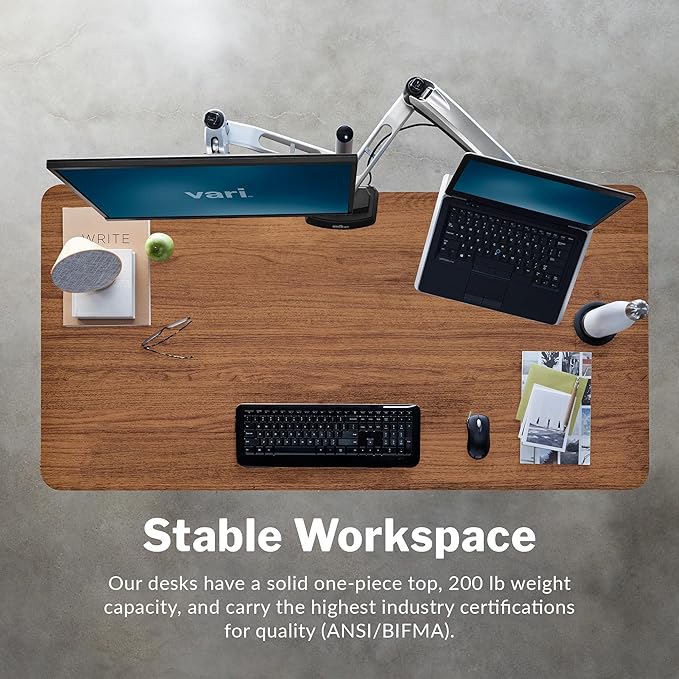 Vari Classic Electric Standing Desk - VariDesk Height Adjustable Sit/Stand Desk - Dual Motor with Memory Presets, Stable T-Style Legs - Gaming or Home Office Workstation - 60”x30”, Walnut/Black
