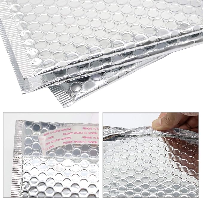 KEILEOHO 75 Pack 6x9 Inch Metallic Bubble Mailers, Silver Padded Mailing Envelopes, Foil Self Seal Shipping Bags for Mailing, packing.