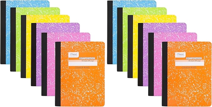 Mead Composition Notebook, College Ruled Paper, 7-1/2" x 9-3/4", 100 Sheets per Comp Book, Assorted Colors (850106-ECM) (Pack of 12)