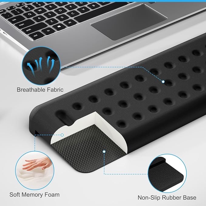 Leolee L-Shaped Desk Elbow Pads for Desk, Black Memory Foam Arm Rest | for Desk with Non-Slip Base, Ergonomic Desk Edge Cushion, Wrist Rest for Computer Keyboard, Typing, Office, Home (2 Piece)