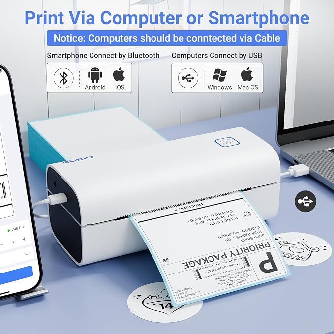 4x6 Shipping Label Printer - Desktop Thermal Barcode Printer | WINDOWS & MacOS Compatible, Label Printer for Small Business