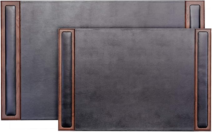 DACASSO Wood & Leather Desk Pad - Luxury Leather Desk Blotter for Writing - Padded Executive Desk Surface Protector - (Walnut & Black, 25.5” x 17.25”)