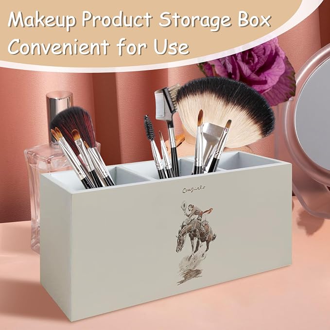 Retro Western Cowgirl Pen Pencil Holder for School Home Office Desk, Cowgirl Gifts for Women Girls, Western Makeup Brush Toothbrush Holder Organizer for Bathroom Countertop Vanity