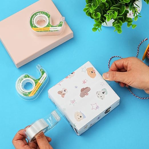 WOSWEL Tape Refills with Dispenser, 24 Roll Transparent Tapes, 3/4 Inch X 600 in, Gift Wrapping Tapes Supplier for Home School Office Use