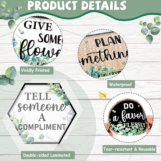 Greenery Random Acts of Kindness Bulletin Board Set Eucalyptus Classroom Bulletin Board Decorations Kindness Challenge Cutouts Classroom Decorations for Back to School Office Chalkboard Decor