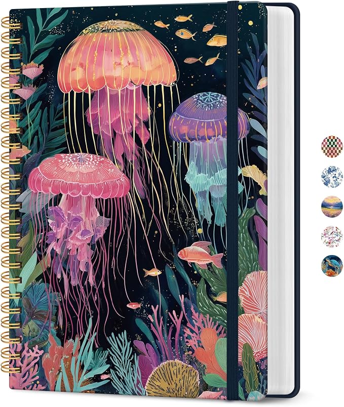 Spiral Notebook for Work Thick Hardcover Lined Journal for Note Taking | Jellyfish 300 Pages (7.1"x10") B5 College Ruled Journal for Women & Writing, Fit for Office Home School Supplies