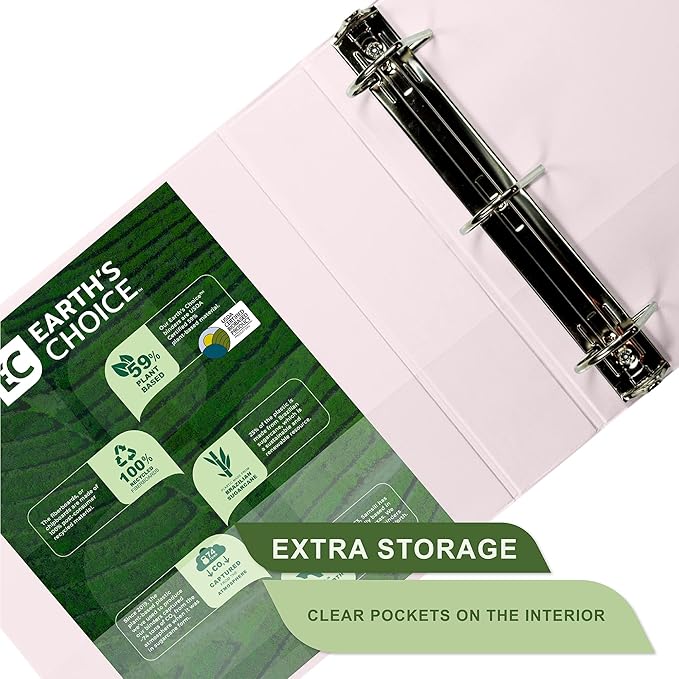 Samsill Plant-Based 2 Inch Durable D-Ring, View Binder, Eco-Friendly, USDA Certified Biobased, Single, Rose
