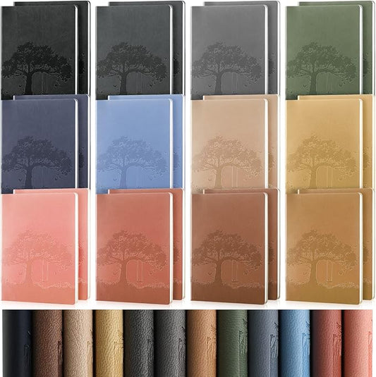 TaoBary 24 Pcs Employee Appreciation Gift A5 PU Leather Journals Bulk Colorful Tree Lined Journal Notebook Soft PU Leather Cover Ruled Writing Notebook for Office School Teacher Nurse (Mixed Colors)