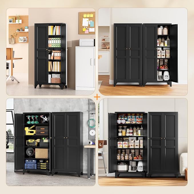 Metal Pantry Cabinet,Tall Kitchen Pantry Storage Cabinet with Doors and Adjustable Shelves - 61" Black Cupboard Cabinet for Kitchen, Living Room,Dining Room,Home