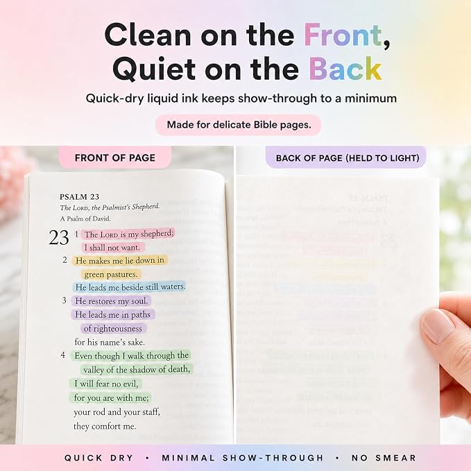 10 Aesthetic Bible Highlighters - Chisel Tip Liquid Ink Marker | Pen with Snap Caps for Clean Highlighting - Assorted Colors, No Bleed & Quick Dry - Bible Marker for Journaling & Studying