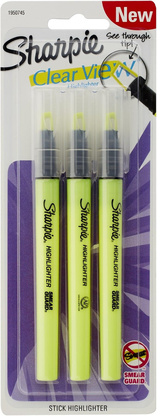 Sharpie Clear View Highlighter Stick, Yellow, 3/Pack (1950745)