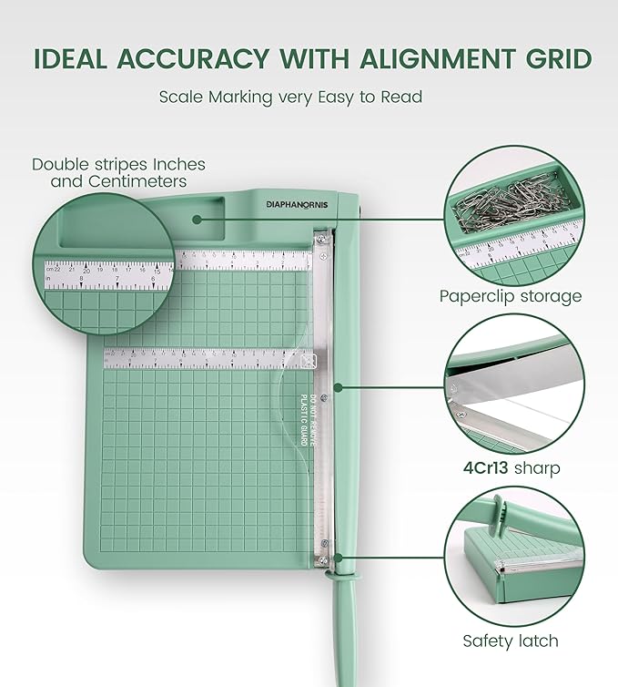 12" Heavy Duty Guillotine Paper Cutter – Professional Paper Trimmer with 4Cr13 Steel Blade, Cuts 10–12 Sheets, Precision Grid & Safety Guard for Office, Crafting & Classroom