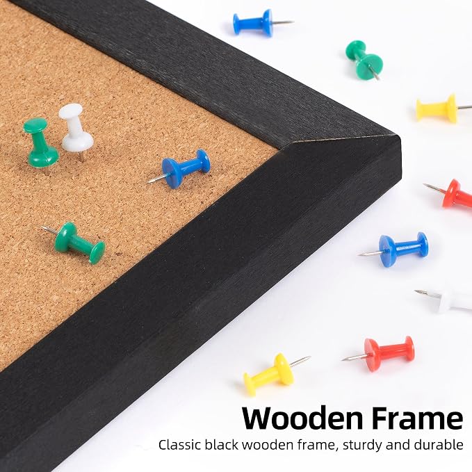 Extra Large Cork Bulletin Board 60" X 48", Black Wood Framed 5'x4' Corkboard for Wall, Wall Mounted Notice Pin Board with 18 Push Pins for School, Home & Office
