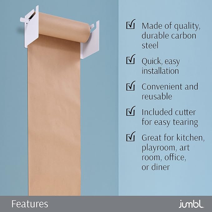 Jumbl 12” Wall Mounted Kraft Paper Dispenser | Hanging Paper Roll with Cutter for Kitchen, DIY Room, Office, Business, & More | Great for to-Do Lists, Menus, Grocery Lists, & Art Projects