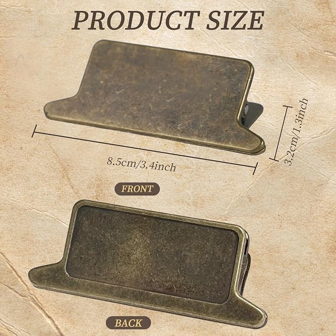 Koqye 1Pc Bronze Metal Paper Clip Alloy Vintage Travelers Notebook Clips | Decorative Journal Page Binder Clamps for Office Home DIY Use School Stationery, 3.3 x 1.3 in