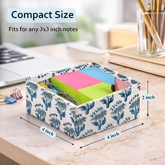 CPC Apatite Blue Block Print Desk Organizer Memo Note Pad Holder | Cute, Aesthetic, Decor Accessories, Workspace Organizers, Caddy Storage, Gift for Office, Professionals, Student
