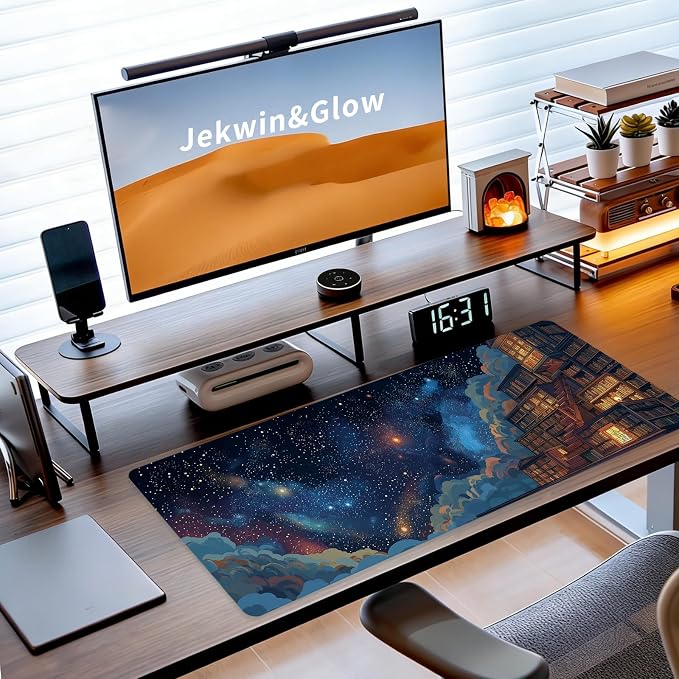 Starry Sky Large Mouse Pad, Desk Mat, Big Gaming Mousepad, XL Extended Laptop Desk Pad with Stitched Edges Non-Slip Rubber Base, Computer Keyboard Mat for Office Home, 31.5x11.8in, Bookshelf