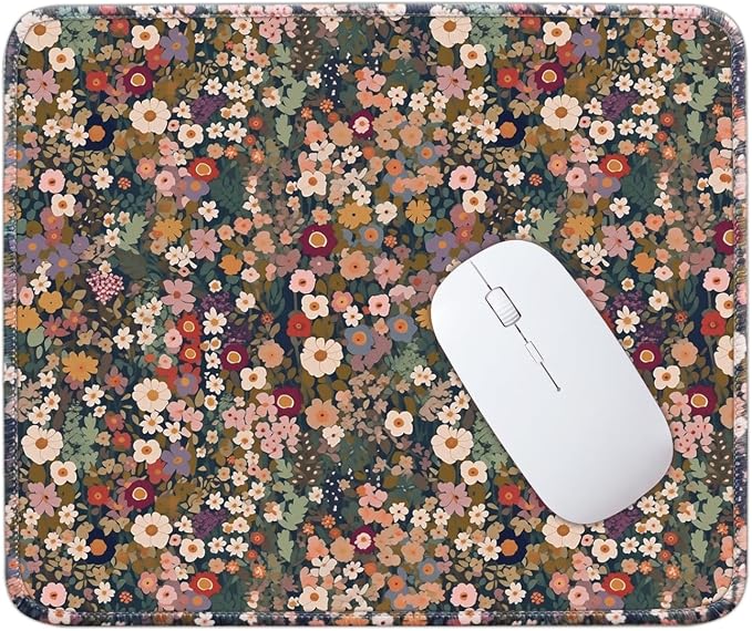 Mouse Pad for Desk with Stitched Edge, Premium Cute Washable Mouse Pads. Computer Mousepad with Non-Slip Rubber Base, Mousepads for Laptop, 9.25x7.75x0.12 inch (Flower Fantasy)