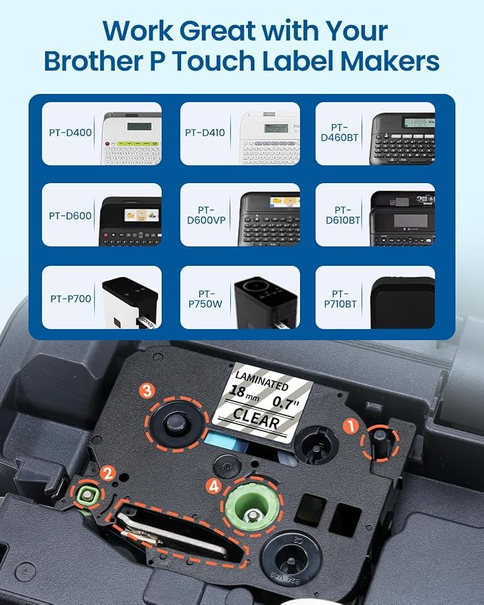 TZe-141 TZe141 Replacement for Brother TZe TZ Tape 18mm 0.7 Laminated Clear | P Touch Label Maker Tape 3/4 Inch Black on Clear, Compatible with PT-D400 PT-D410 PT-D600 PT-D610BT PT-P700BT, 4-Pack