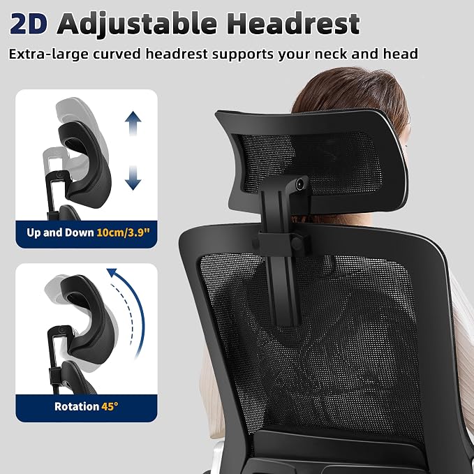 Fizzin Office Chair Mesh Desk Chair with 3D Armrests Computer Chair | Ergonomic Office Chair with Adjustable Lumbar Support and Headrest 125° Tilt and Wide Mesh Cushion High Back Home Desk Chair