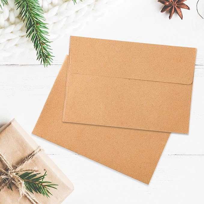 Granhoolm 100 Pack 5x7 Envelopes,Envelopes for 5x7 Cards,5x7 Envelopes for Invitations 5.25 x 7 .25 For 5x7 Cards - Peel & Press,Ideal for Invitations,Weddings,Greeting Cards(Kraft)
