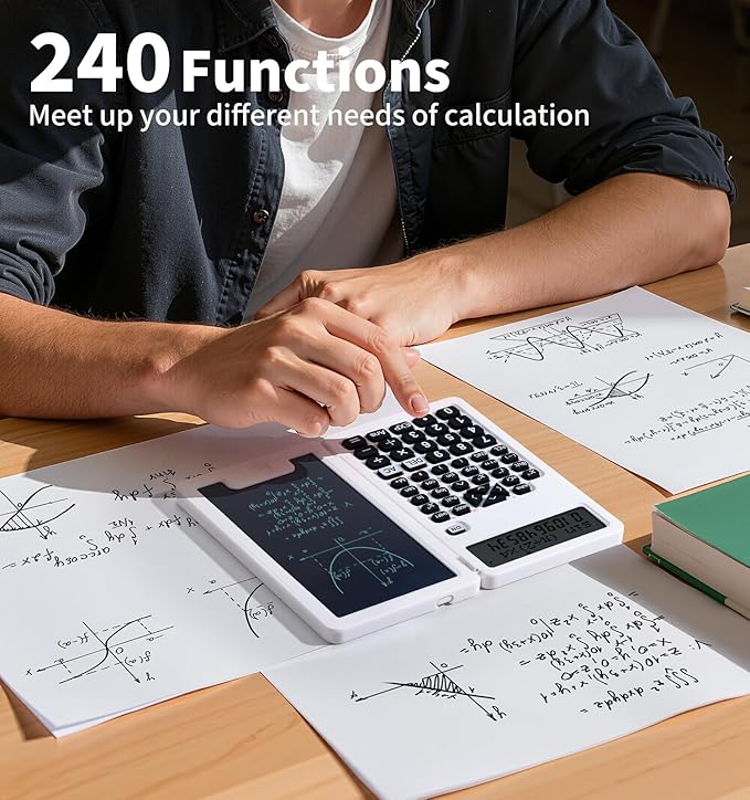 Scientific Calculators for Students, Office Desktop Calculators, 240 Computing Functions, Small Calculator with Notepad, Ideal for Middle High School Students and Teachers (White)