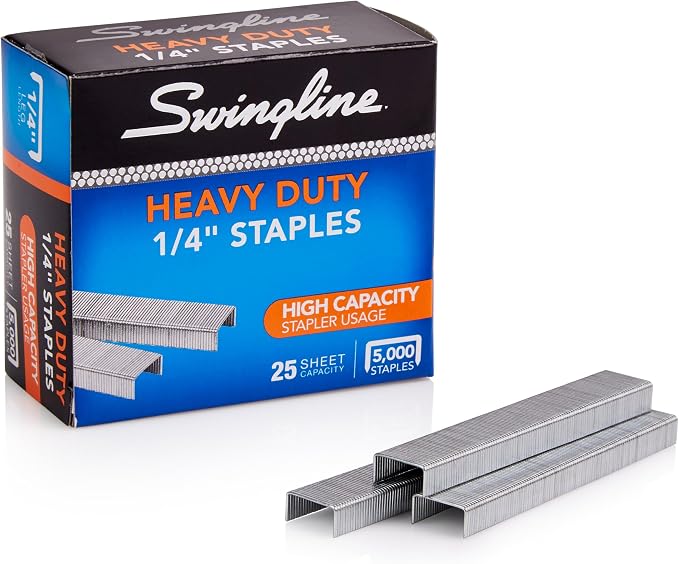 Swingline Staples, Heavy Duty, 1/4" Length, 25 Sheet Capacity, 100/Strip, 5000/Box, 1 Pack (79394)