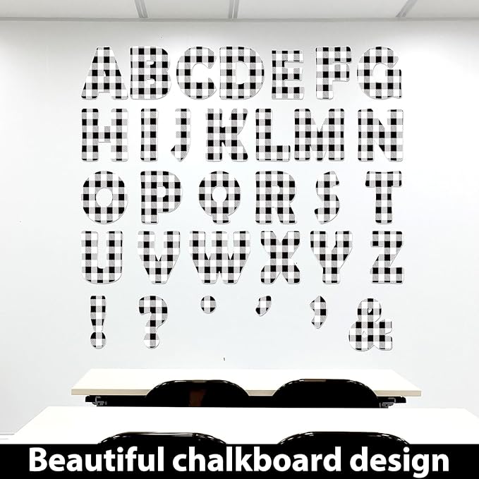 Qyeahkj 150 PCS Large 7" Font Bulletin Board Letters Punctuation Cutout Combo Black White Checkered Border Letter Decoration for Classroom Alphabet Poster Wall Bulletin Board Display Home School Decor