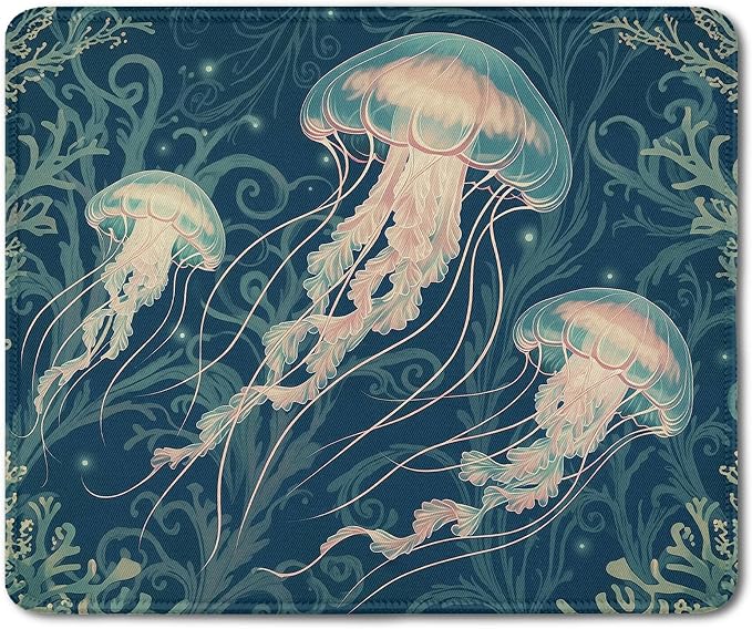 Ocean Jellyfish Mouse Pad, Jellyfish Gifts, Underwater Sea Seagrass Coral Mouse Pads Mousepad for Home Office Dorm Computers Laptop Supplies Desk Accessories, 9.5x7.9 Inch