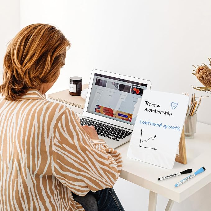 Desktop Glass Whiteboard, 9.5"x 6.7" Desk Dry Erase Board with Wood Stand | Reversible Wooden Stand, Small Dry Erase Board, Portable Whiteboard for Desk, Reusable Desk Notepad for Home, Office