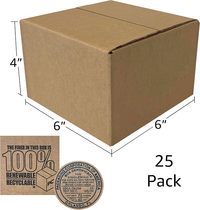 Corrugated Mail and Shipping Boxes, 6 x 6 x 4 inch, 25 pack