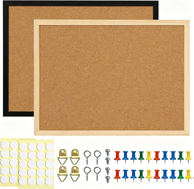 2 Pcs Small Cork Board, 17.7''x13.3'', Wooden Black Framed | Bulletin Board, Vision Board Supplies, Prayer Board, for Photos, for Office, Home, School, for Notes, Memos