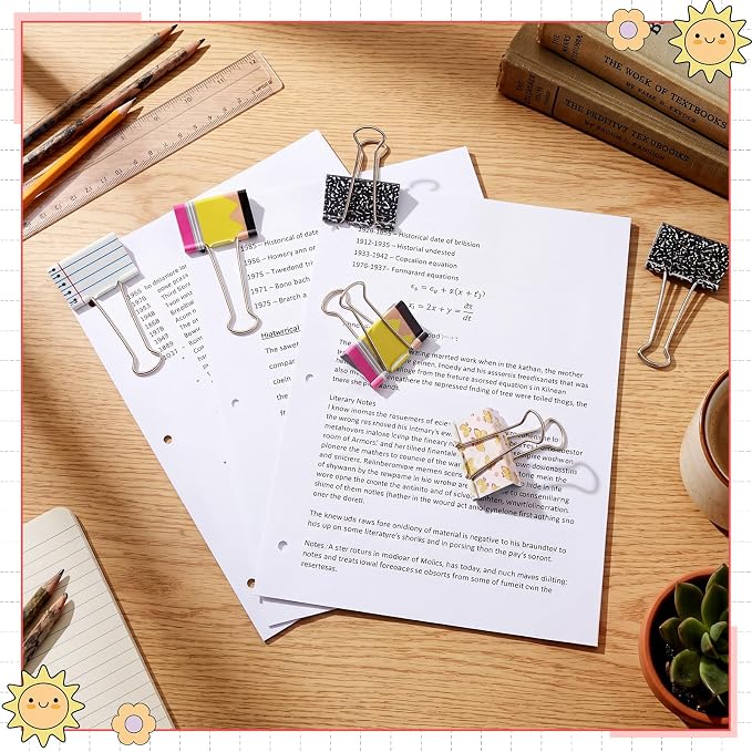 Thenshop 12 Pcs Back to School Teacher Gifts Extra Large Teacher Binder Clips 2'' Giant Metal Paper Clamps with Pencil Composition Book Design Clip for Student Classroom Office Back to School Supplies