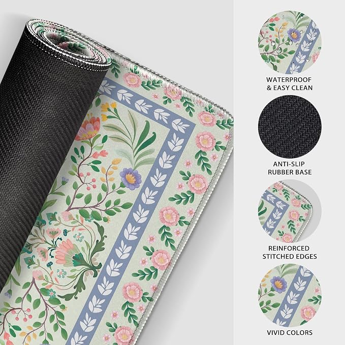 Green Floral Desk Mat Large Mouse Pad 31.5"x15.7" Non-Slip | Extended Mousepad, Non-Slip Rubber Base , Stitched Edges, for Computer/Laptop/Office/Home