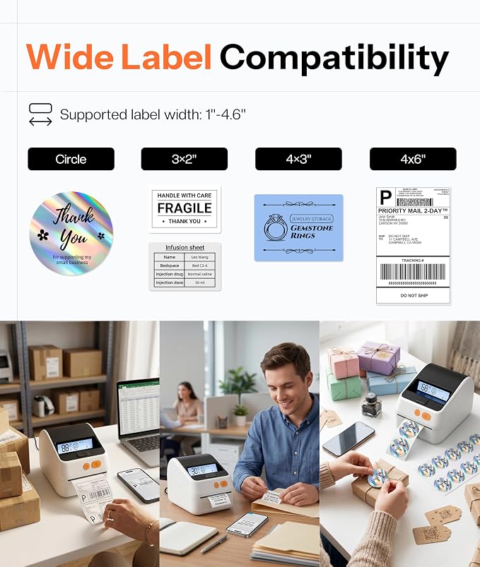 Phomemo Shipping Label Printer with Screen and Built-in Label Bin | D421R 4x6 Bluetooth Thermal Printer with RFID Auto Detection, Real-time Paper Display, Compatible with iPhone, Android