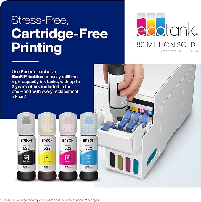Epson EcoTank ET-2803 Wireless Color All-in-One Cartridge-Free Supertank Printer with Scan, Copy and AirPrint Support
